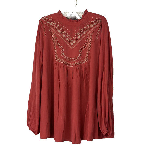 Torrid Long Sleeve Blouse Women's Size 3 Red Embroidered Ruffle Collar - Picture 1 of 7